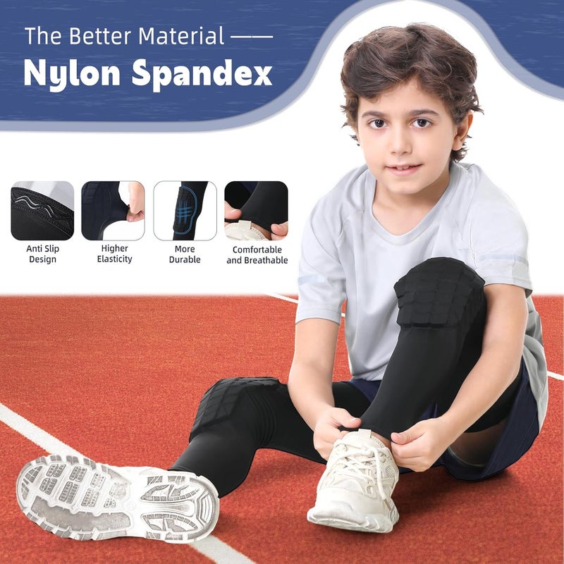 Newbyinn Knee Pad for Kid Youth 1 Pair, Black Padded Knee Leg Compression Sleeve for Basketball Football Volleyball Soccer Sport Boy Girl - Image 3
